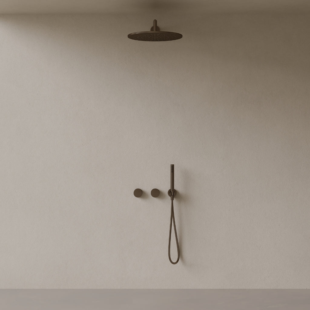 Thermostatic Square Arm Rainfall Shower System with Dual Knob Control and Handheld