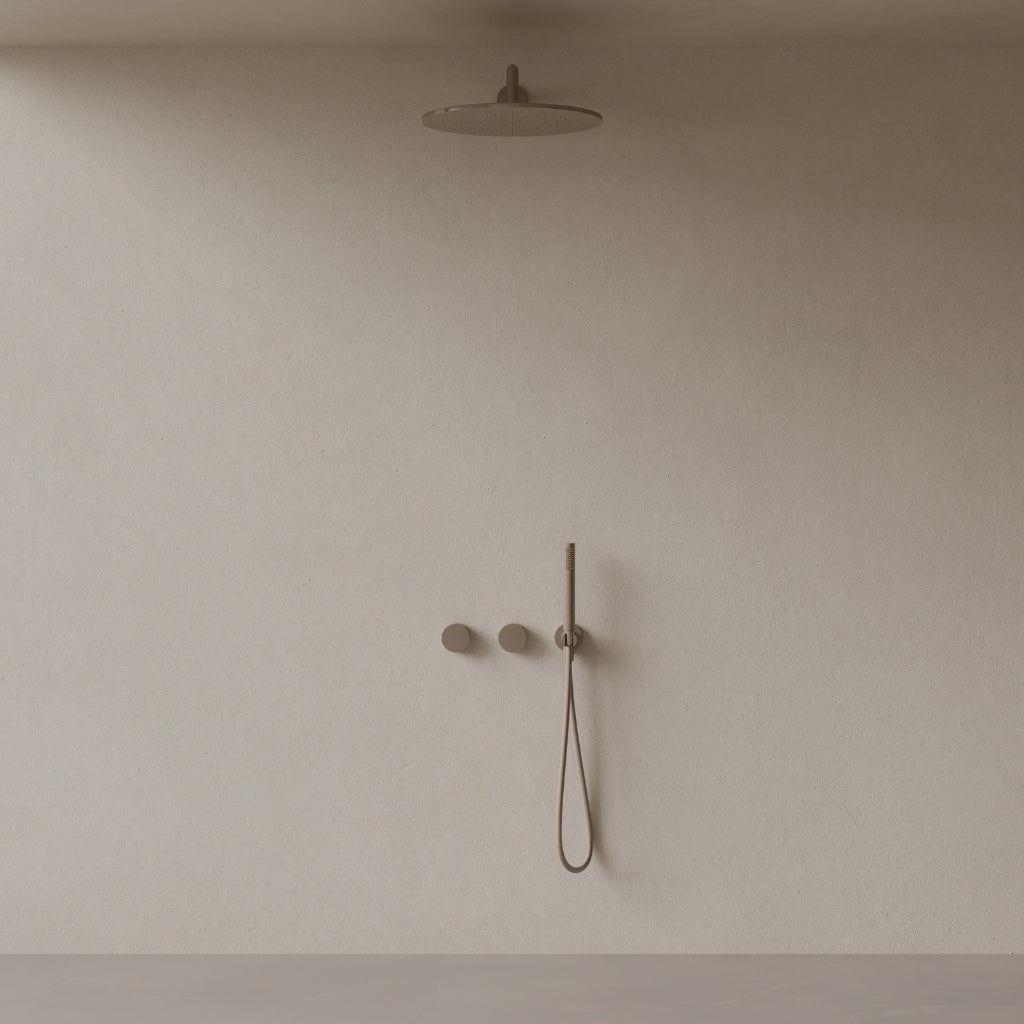 Thermostatic Square Arm Rainfall Shower System with Dual Knob Control and Handheld