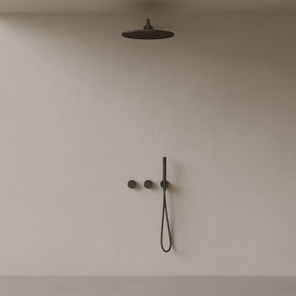 Thermostatic Square Arm Rainfall Shower System with Dual Knob Control and Handheld