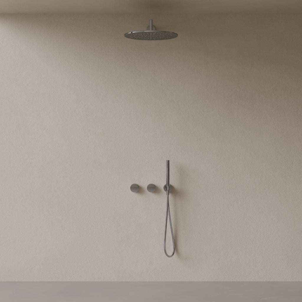 Thermostatic Square Arm Rainfall Shower System with Dual Knob Control and Handheld