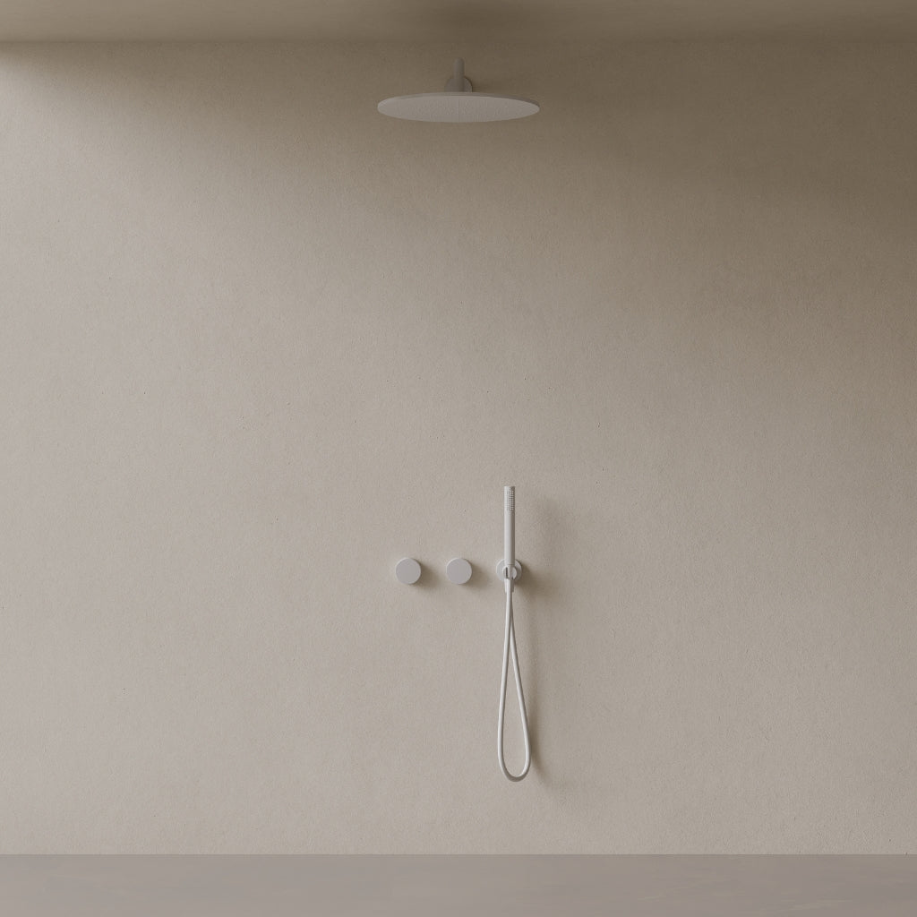 Thermostatic Square Arm Rainfall Shower System with Dual Knob Control and Handheld