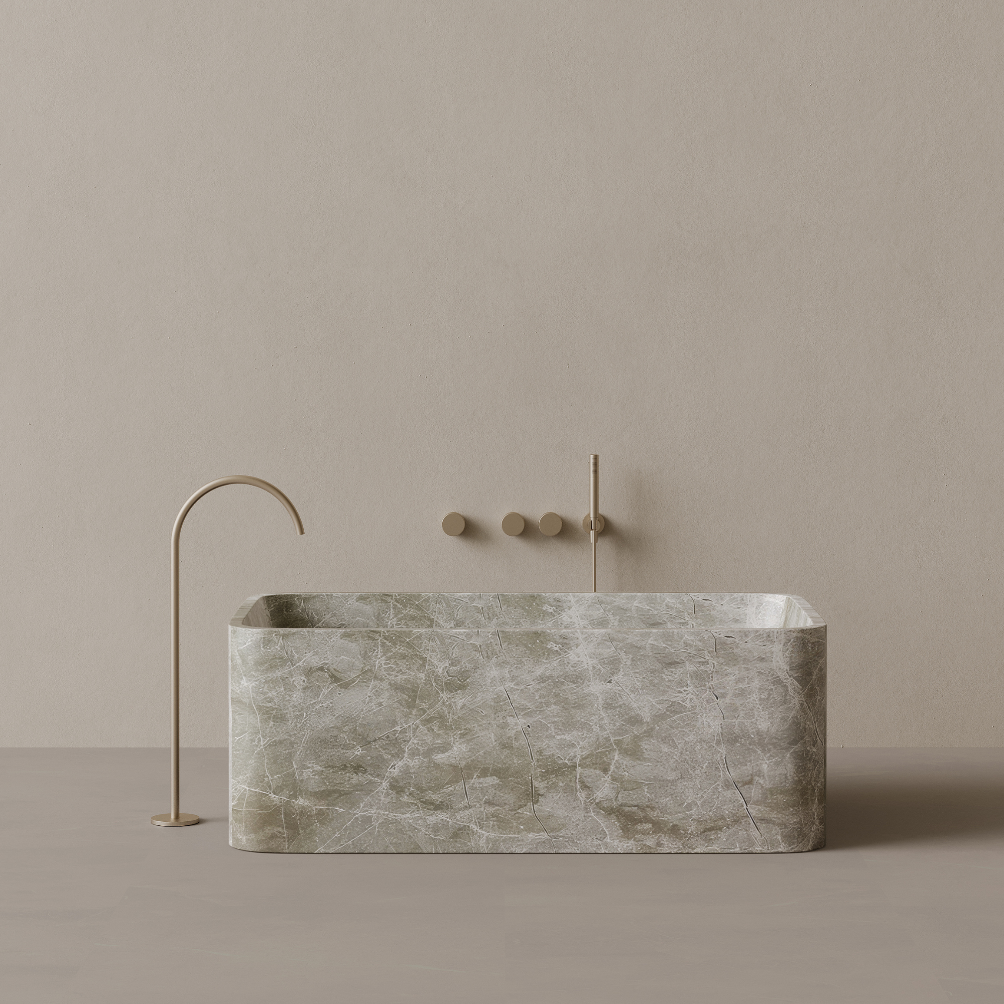 61" x 33" Handcrafted Rectangular Stone Bathtub with Curved Edges