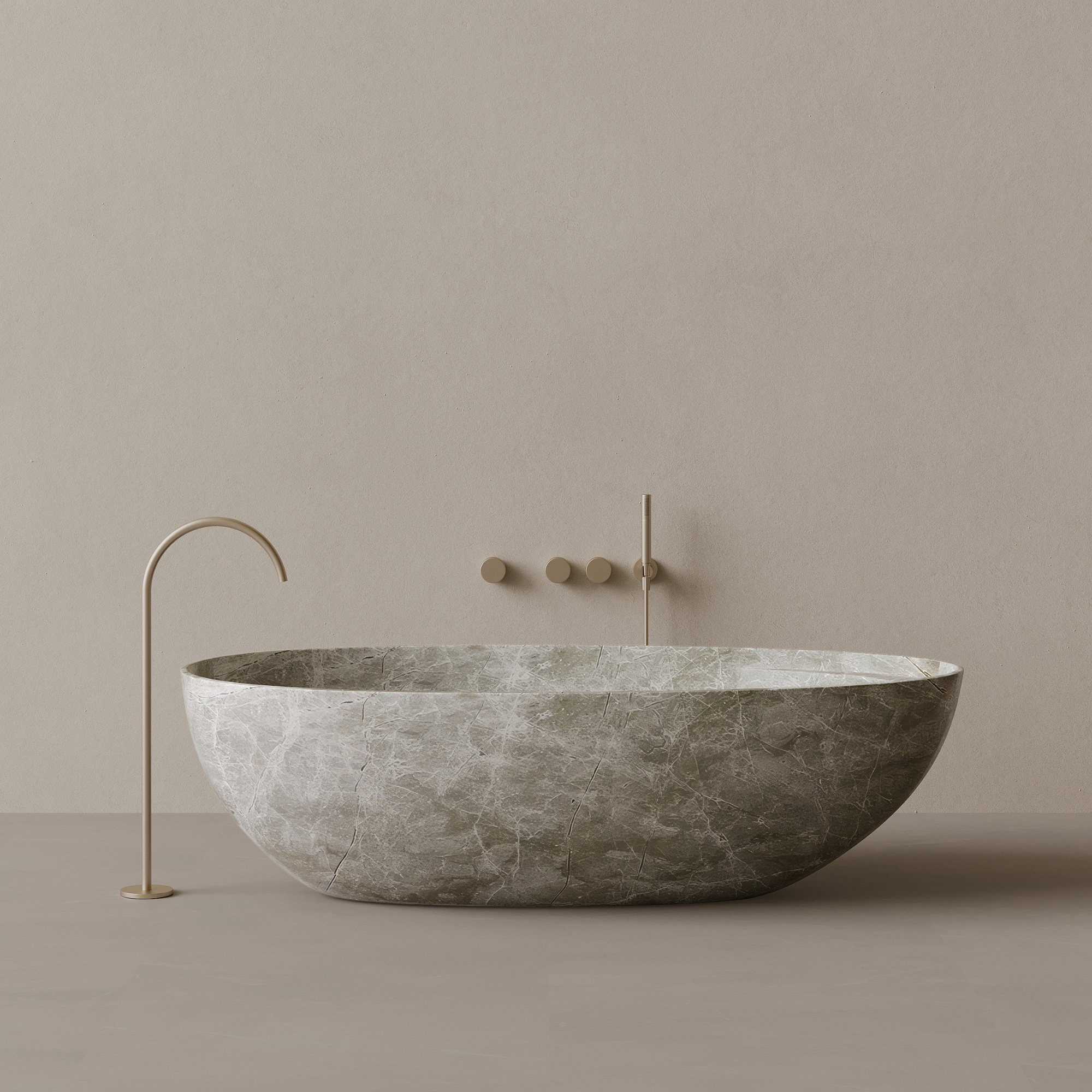 76" x 39" Handcrafted Oval Stone Bathtub with Shelf