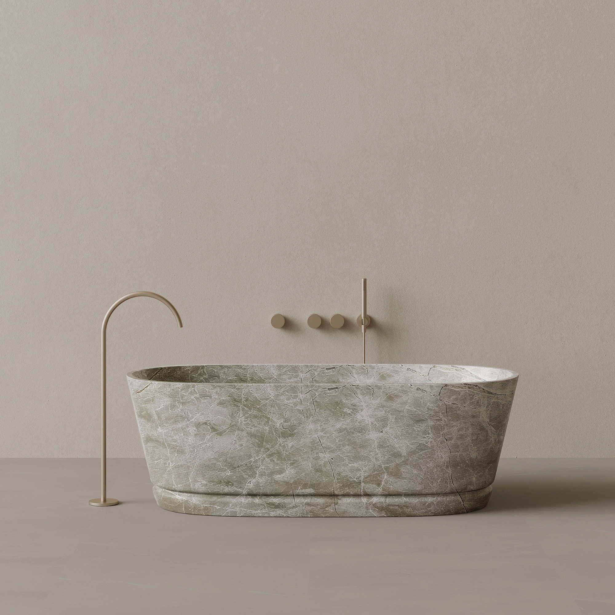 67" x 30" Handcrafted Oval Stone Bathtub with Carved Linear Detail