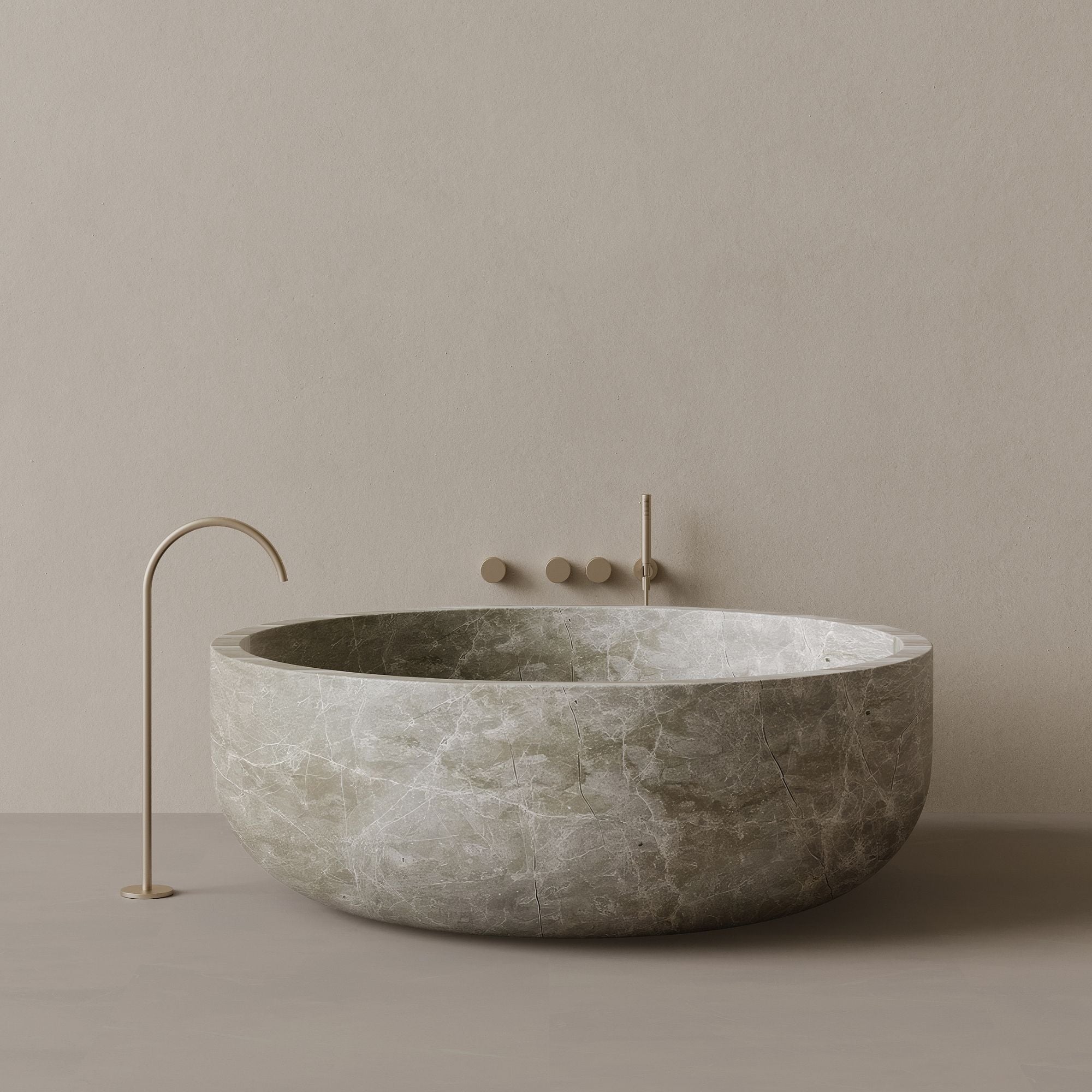 56" x 56" Handcrafted Round Stone Bathtub