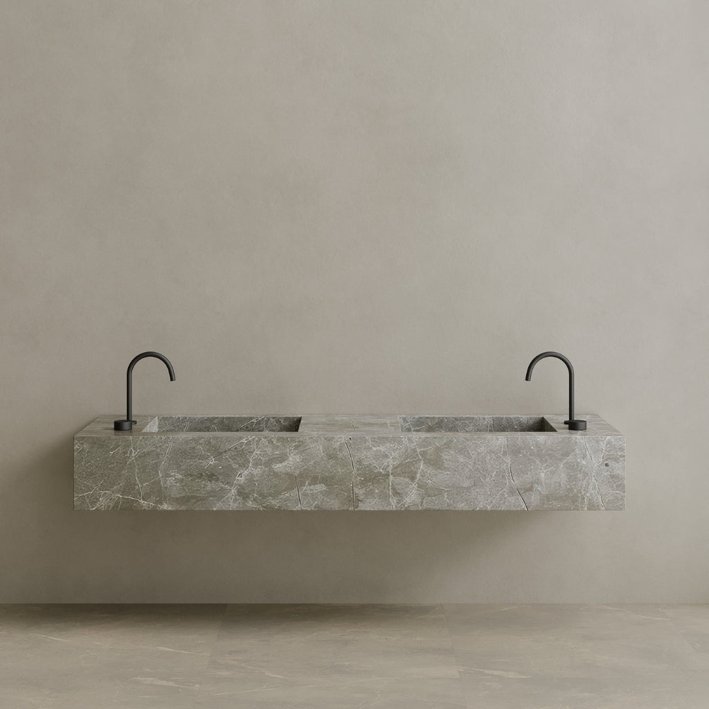 Double Sink Floating Handcrafted Marble Vanity