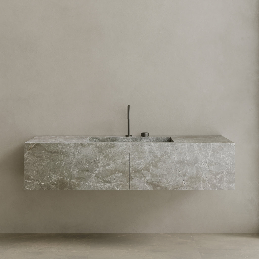 Single Sink Floating Handcrafted Marble Vanity