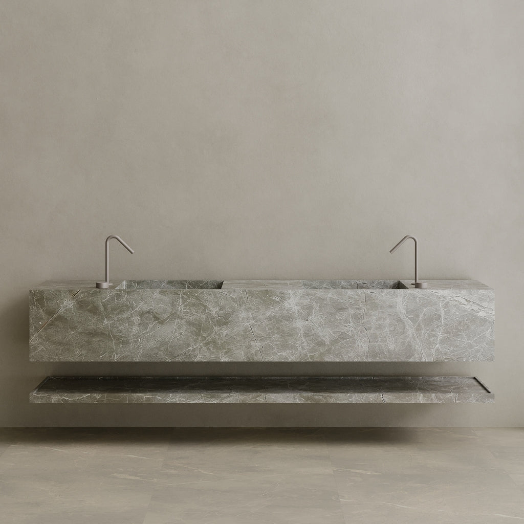 Oversized Double Sink Floating Handcrafted Marble Vanity