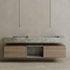 Oversized Floating Double Sink Marble Vanity with Wood Drawers