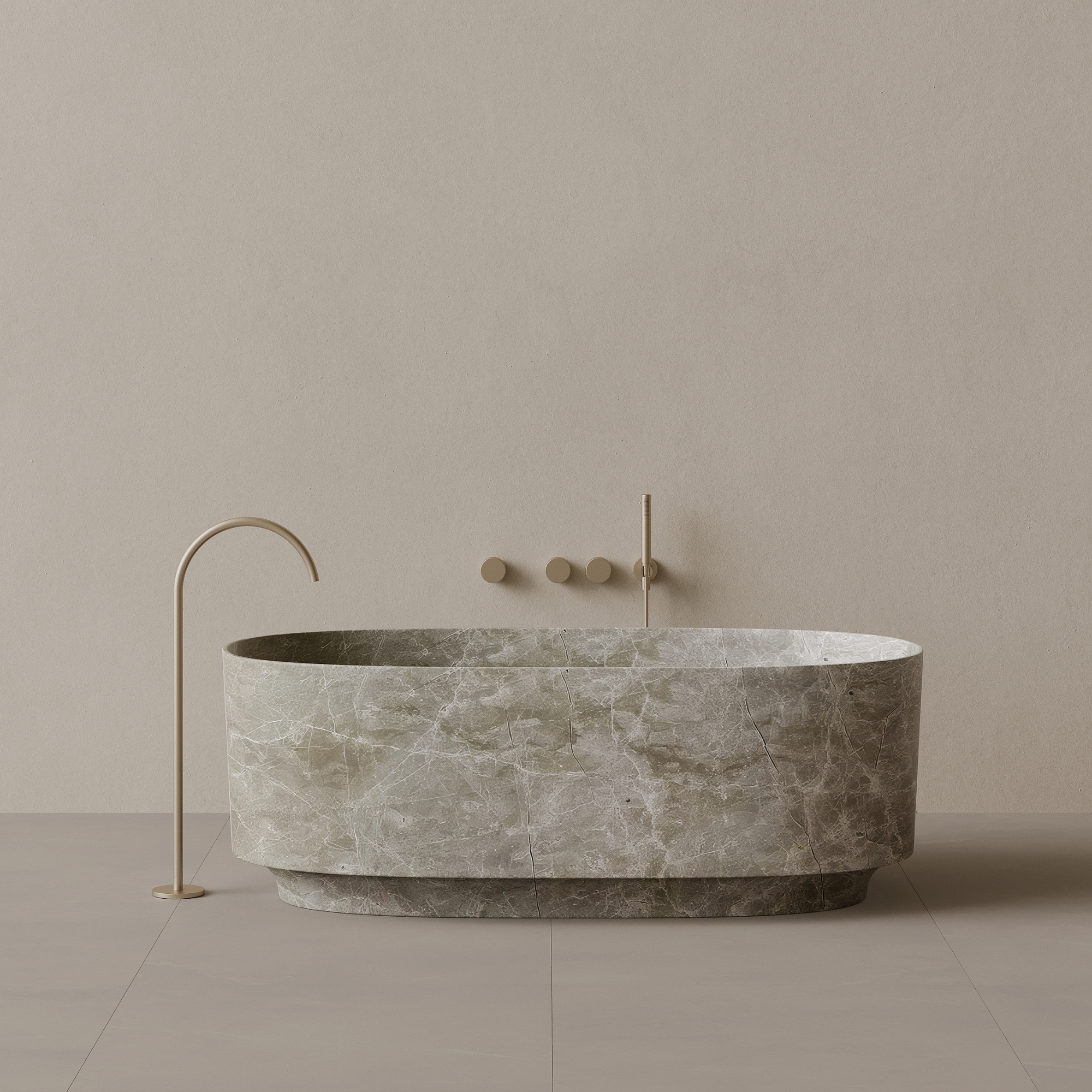 68" x 34" Handcrafted Oval Stone Bathtub with Carved Base