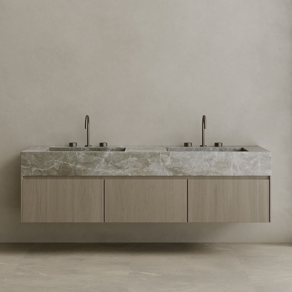 Double Sink Floating Vanity with Wood Drawers