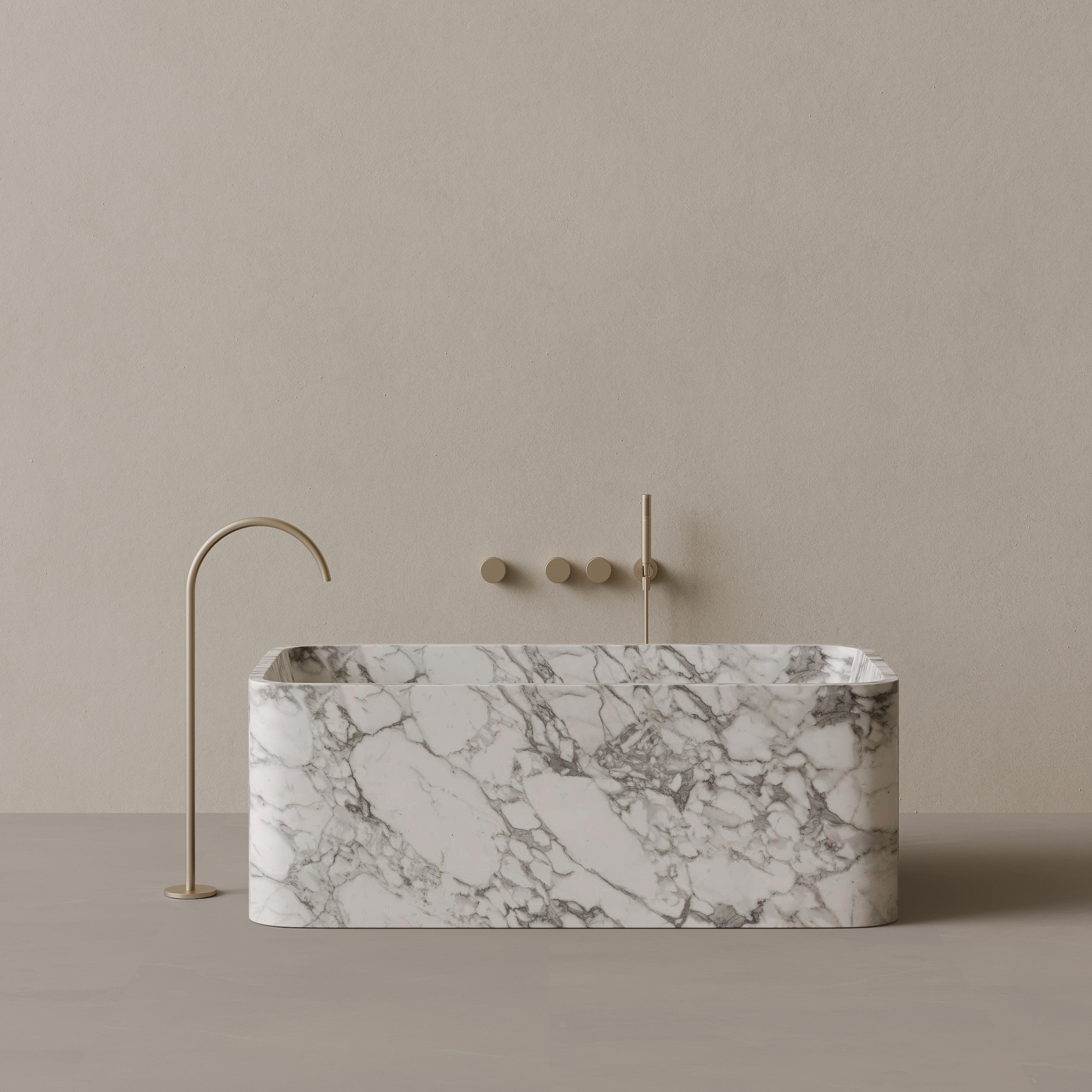 61" x 33" Handcrafted Rectangular Stone Bathtub with Curved Edges