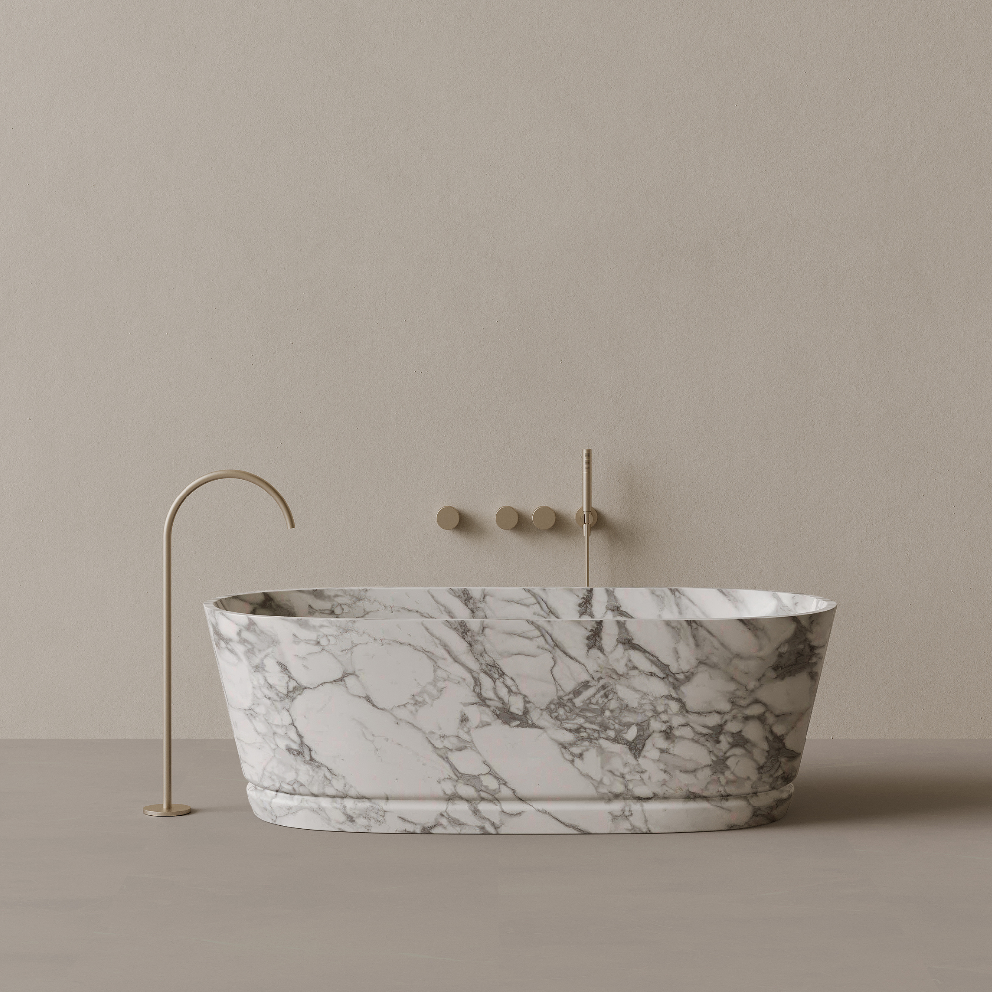 67" x 30" Handcrafted Oval Stone Bathtub with Carved Linear Detail