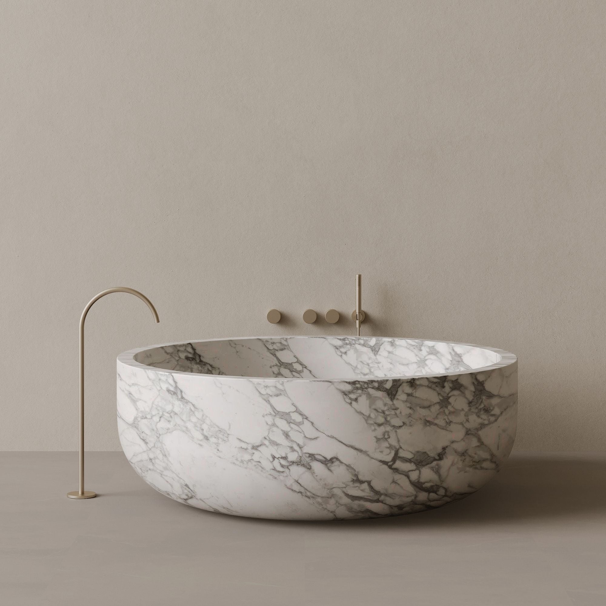 56" x 56" Handcrafted Round Stone Bathtub