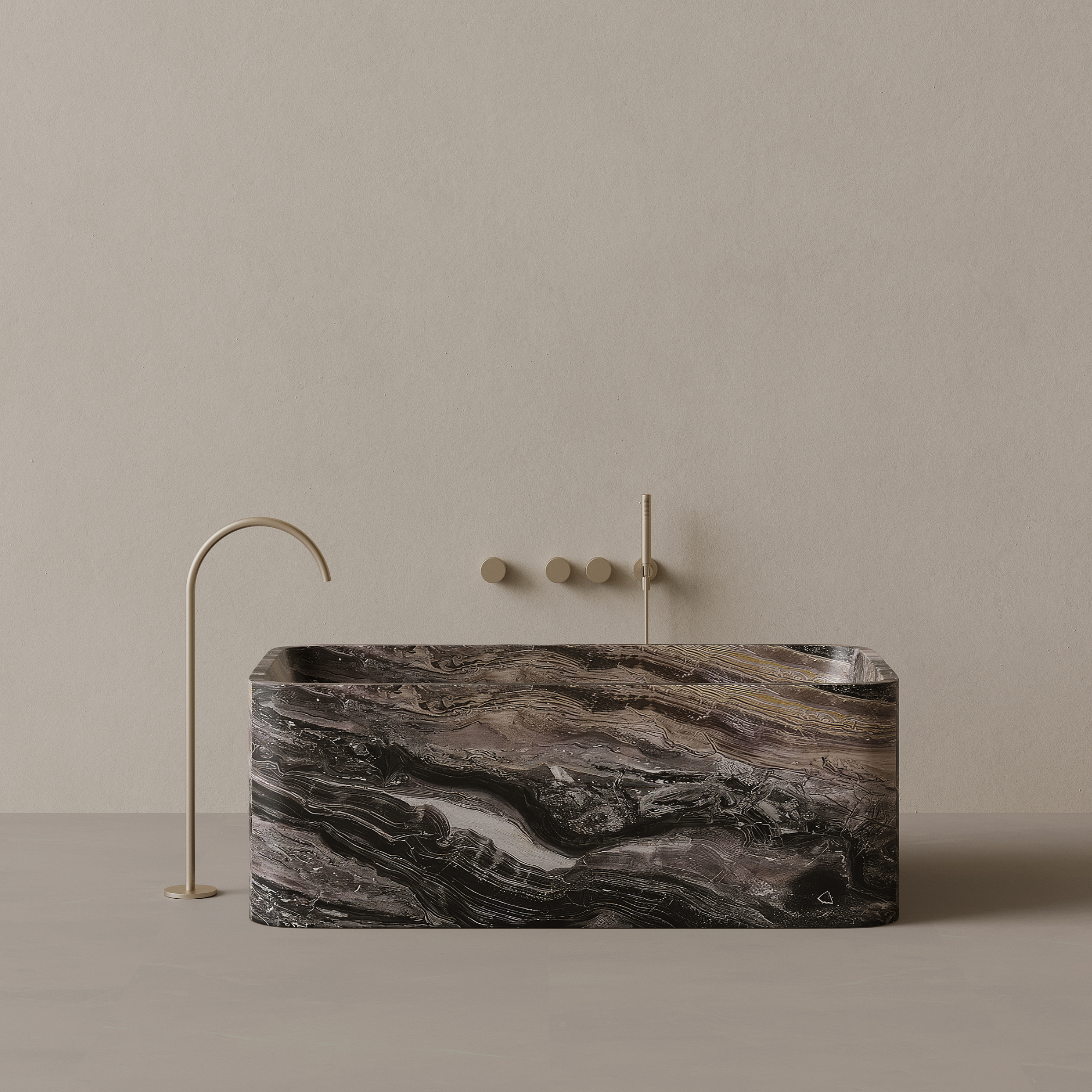 61" x 33" Handcrafted Rectangular Stone Bathtub with Curved Edges
