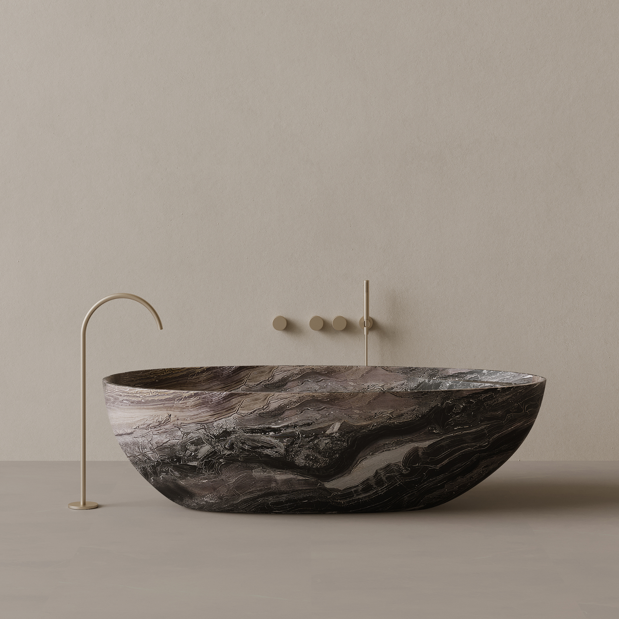 76" x 39" Handcrafted Oval Stone Bathtub with Shelf