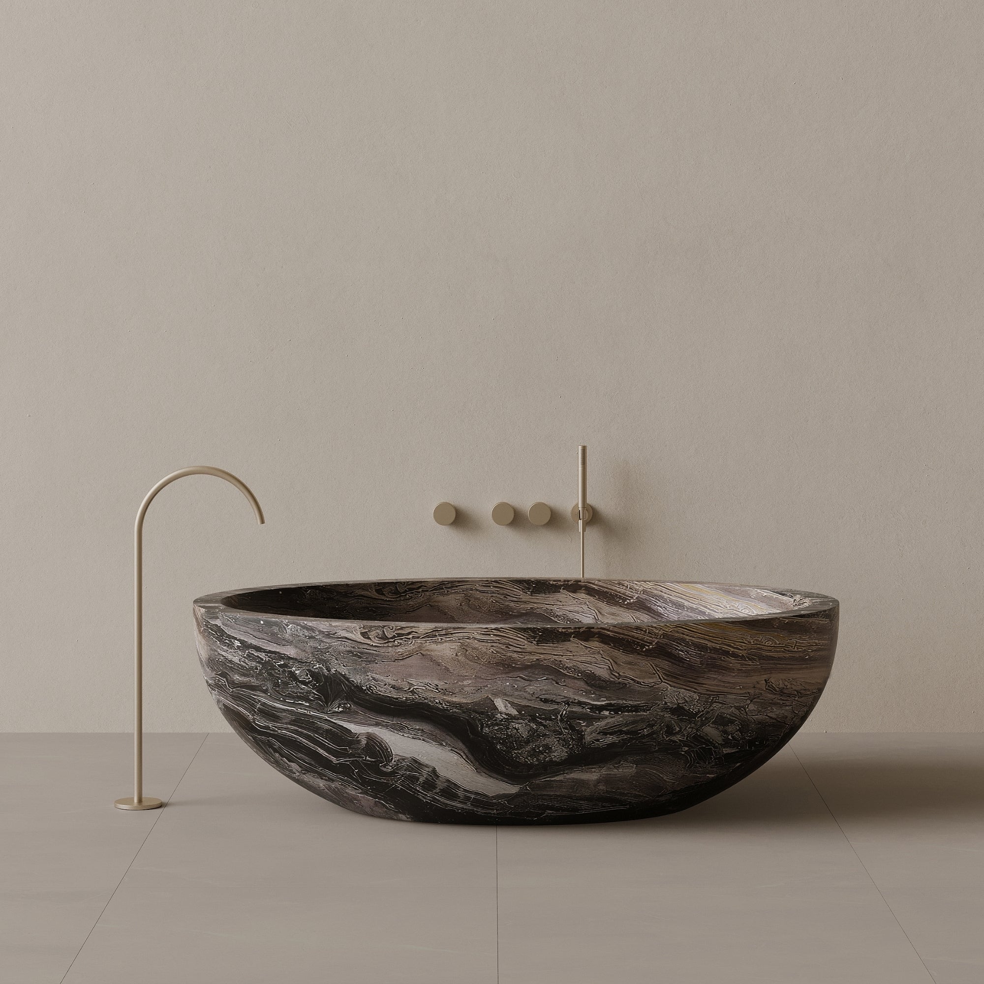 69" x 45" Handcrafted Oval Stone Bathtub