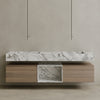 Oversized Floating Double Sink Marble Vanity with Wood Drawers