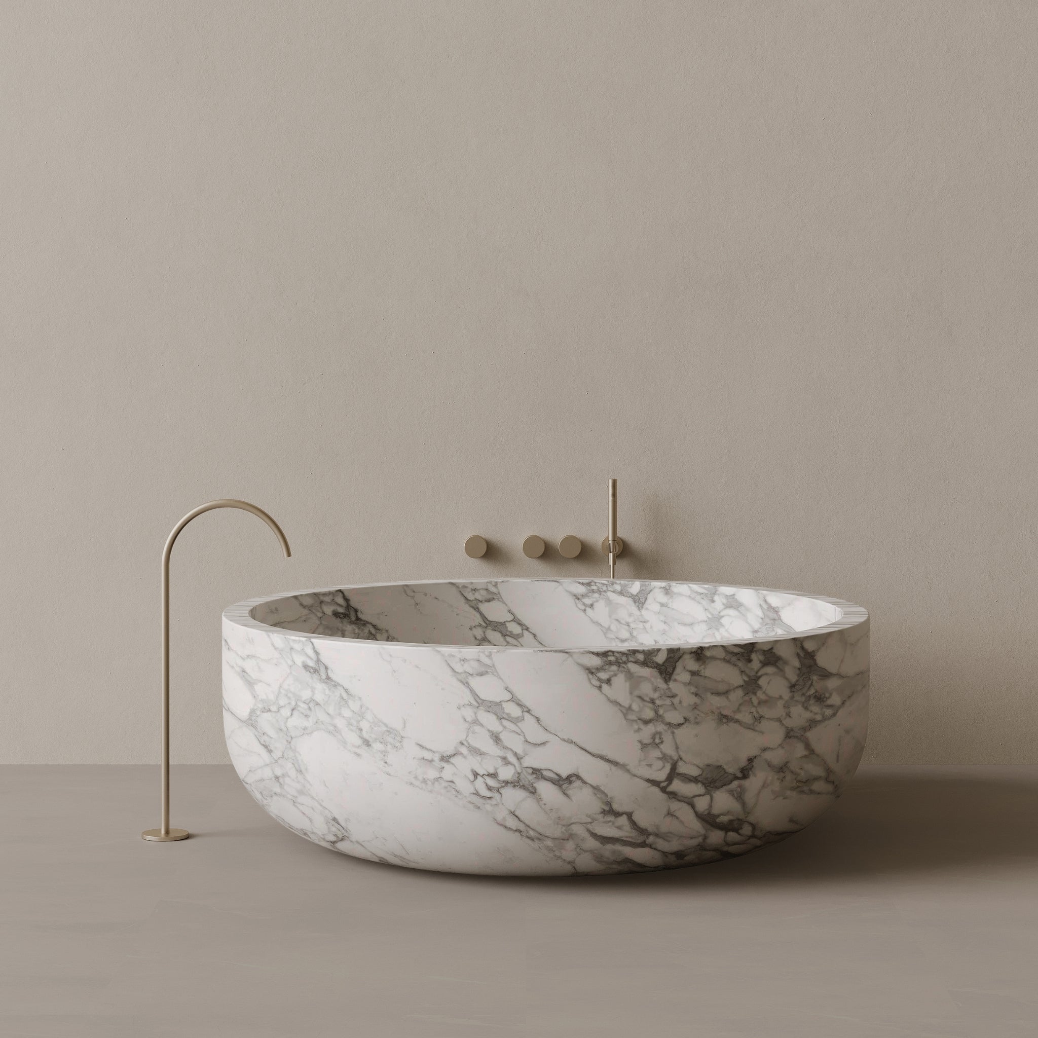 56" x 56" Handcrafted Round Stone Bathtub