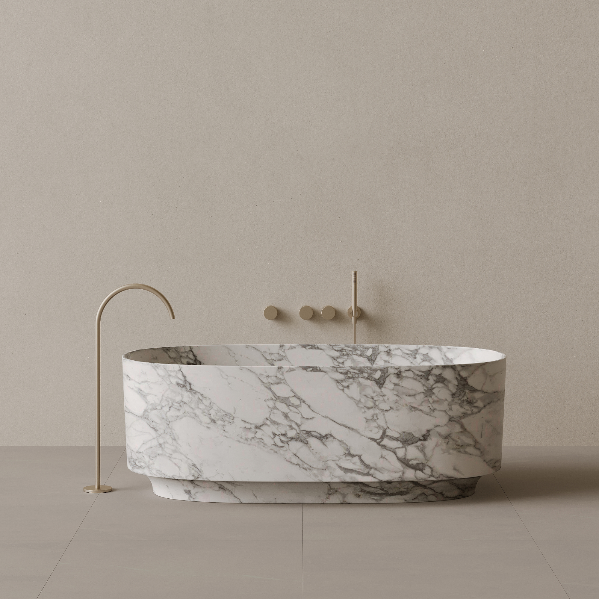 68" x 34" Handcrafted Oval Stone Bathtub with Carved Base