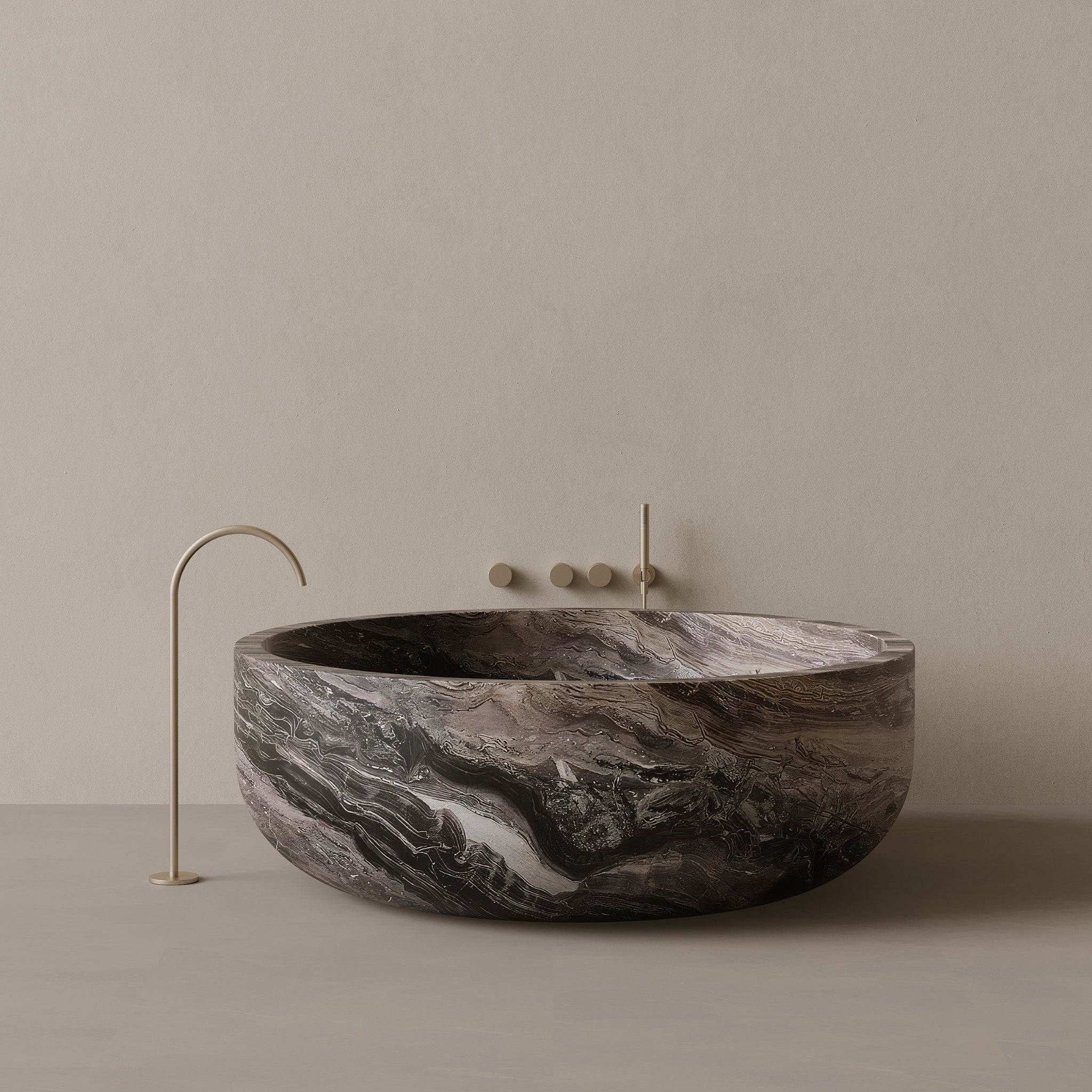 56" x 56" Handcrafted Round Stone Bathtub