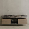 Oversized Floating Double Sink Marble Vanity with Wood Drawers