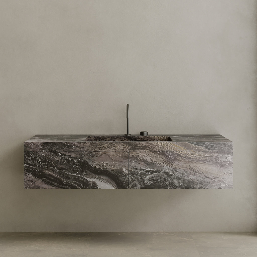 Single Sink Floating Handcrafted Marble Vanity