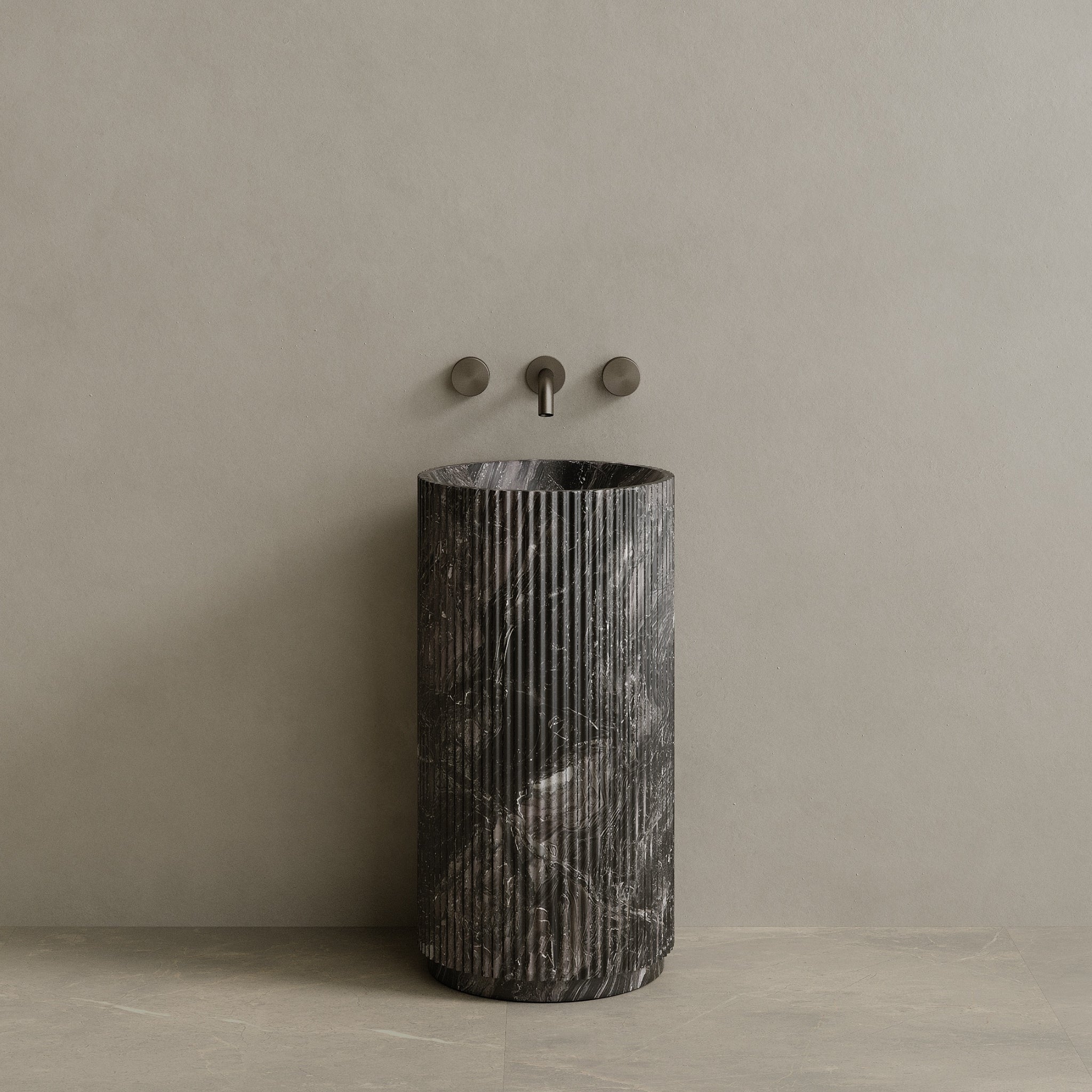 Rivio Handcrafted Fluted Stone Pedestal Sink