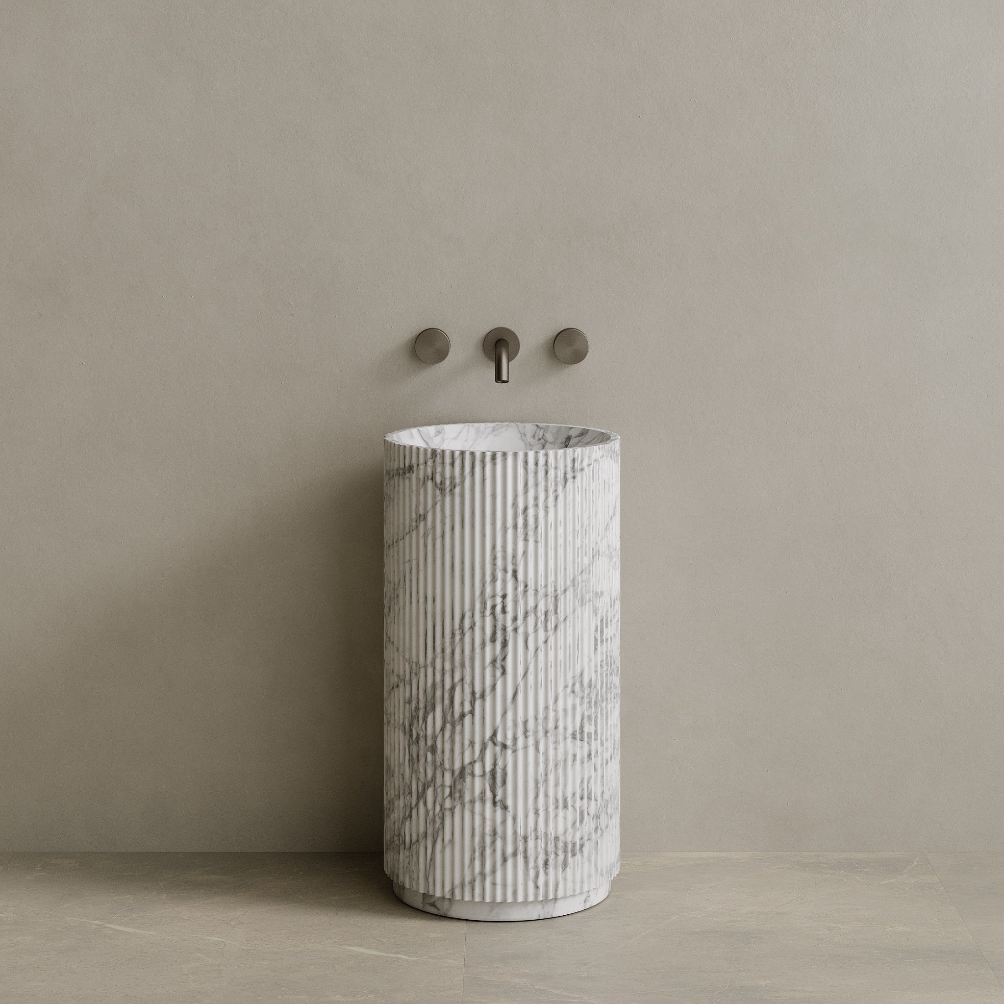 Rivio Handcrafted Fluted Stone Pedestal Sink