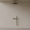 Thermostatic Curved Arm Rainfall Shower System with Dual Knob Control and Handheld