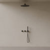 Thermostatic Curved Arm Rainfall Shower System with Dual Knob Control and Handheld