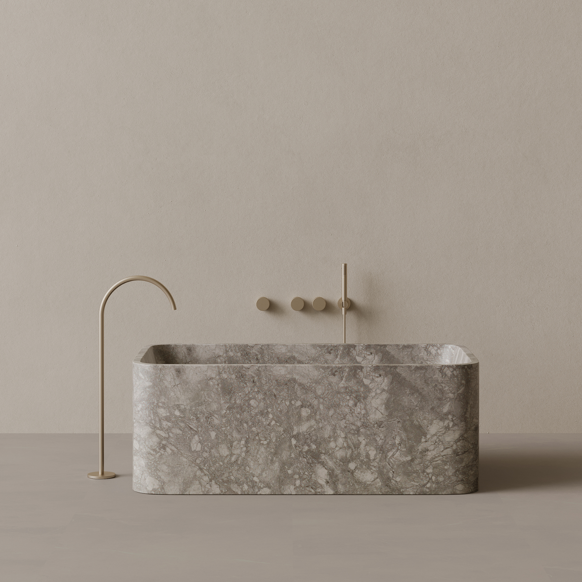 61" x 33" Handcrafted Rectangular Stone Bathtub with Curved Edges