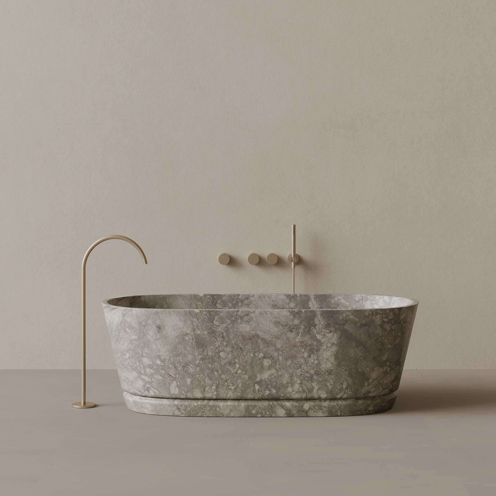 67" x 30" Handcrafted Oval Stone Bathtub with Carved Linear Detail