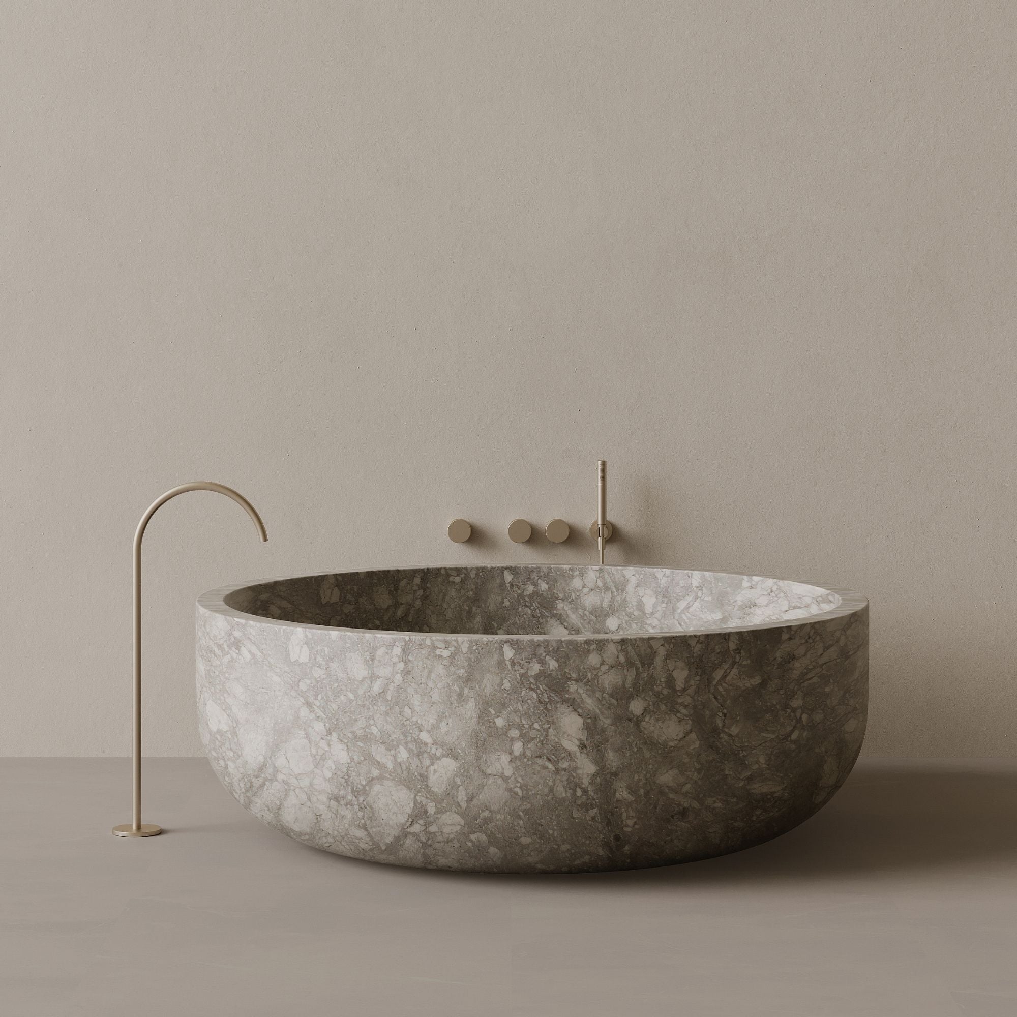 56" x 56" Handcrafted Round Stone Bathtub