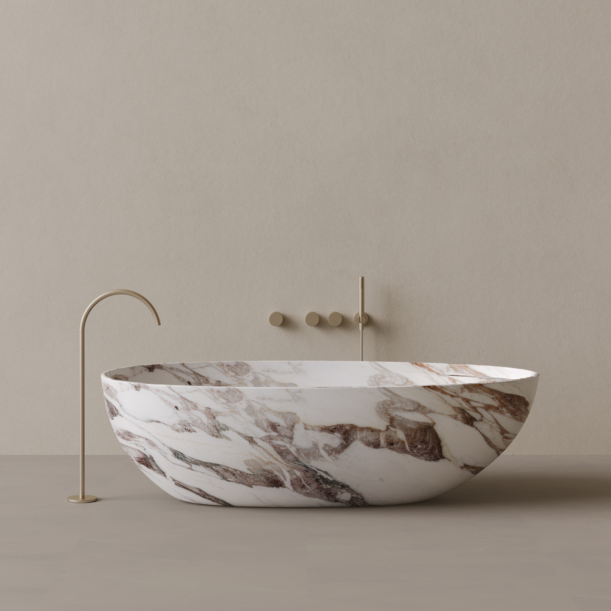 76" x 39" Handcrafted Oval Stone Bathtub with Shelf