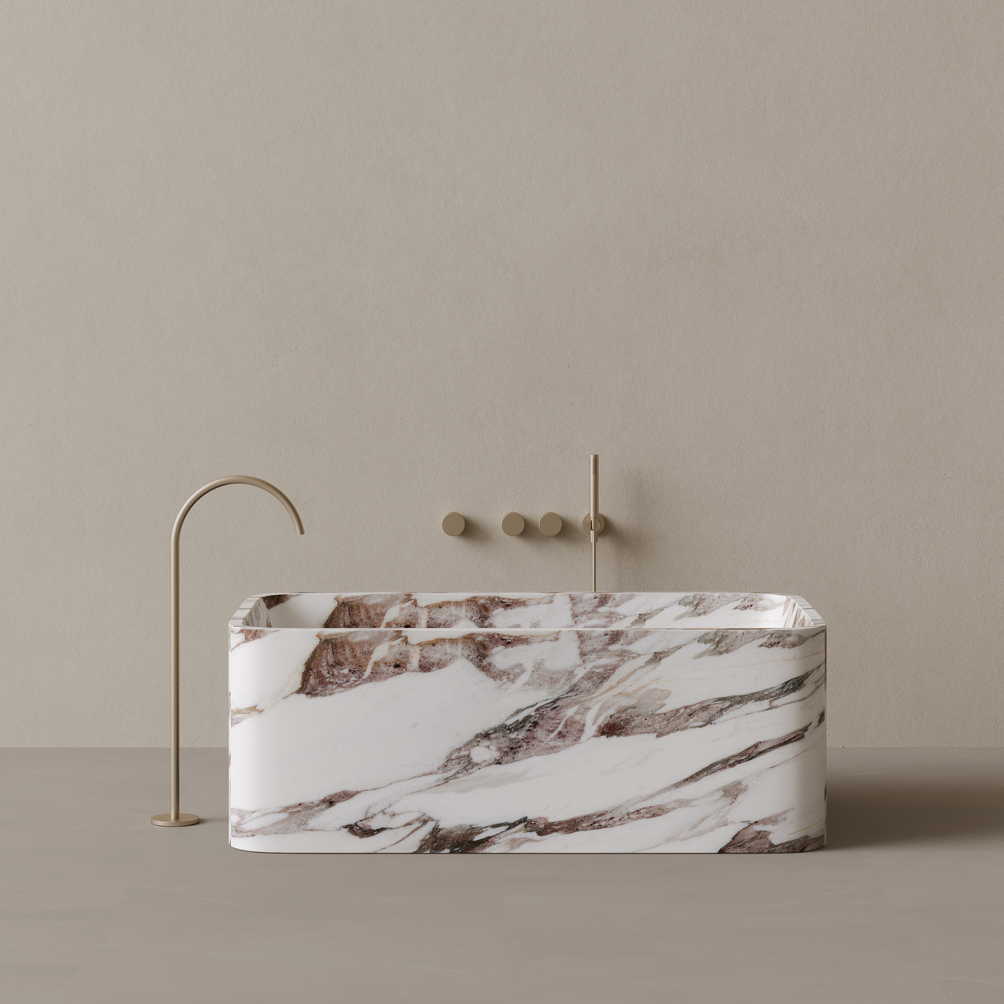 61" x 33" Handcrafted Rectangular Stone Bathtub with Curved Edges
