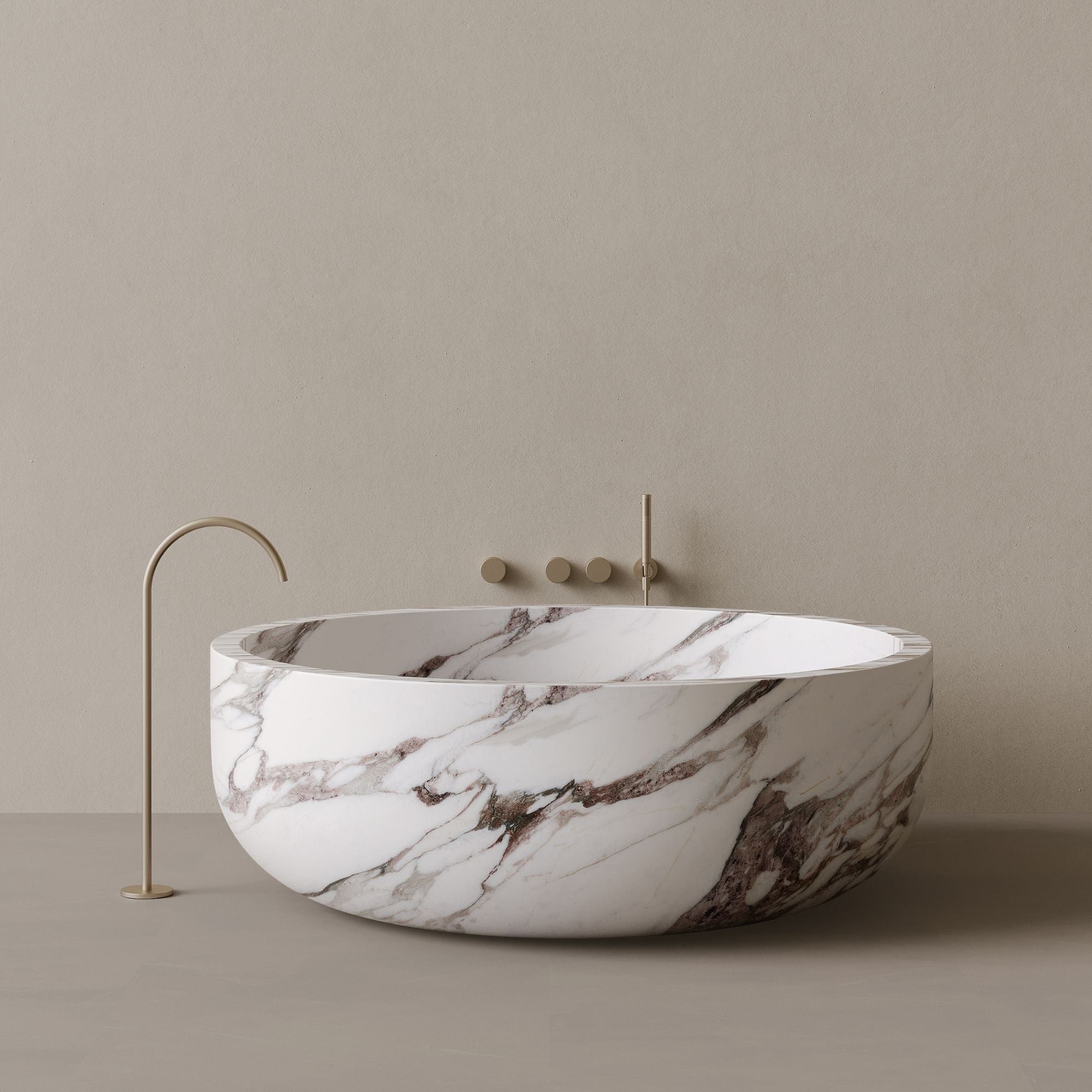 56" x 56" Handcrafted Round Stone Bathtub
