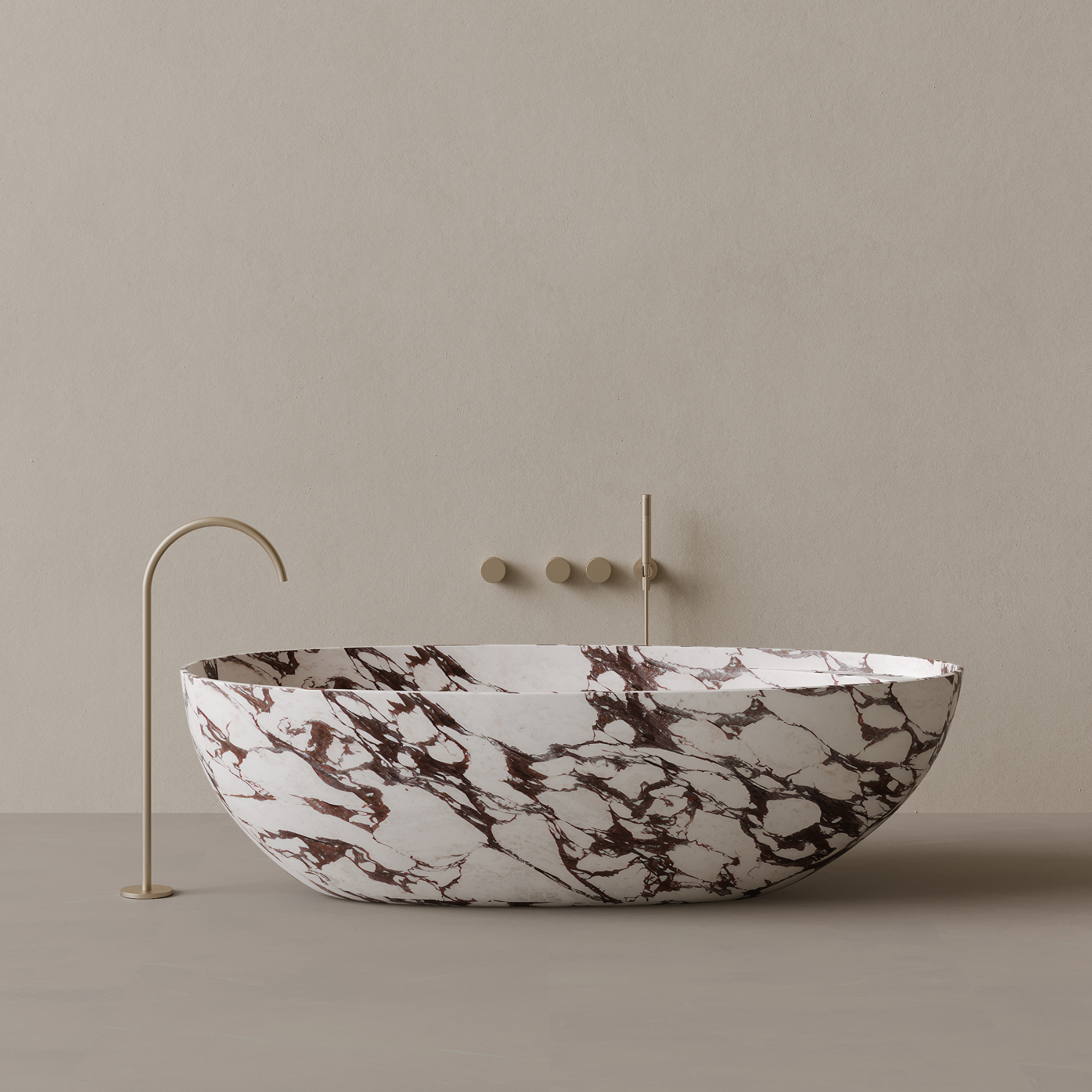 76" x 39" Handcrafted Oval Stone Bathtub with Shelf