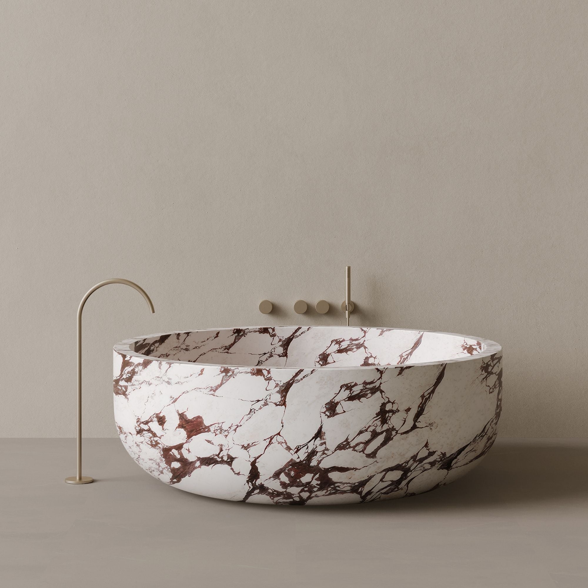 56" x 56" Handcrafted Round Stone Bathtub