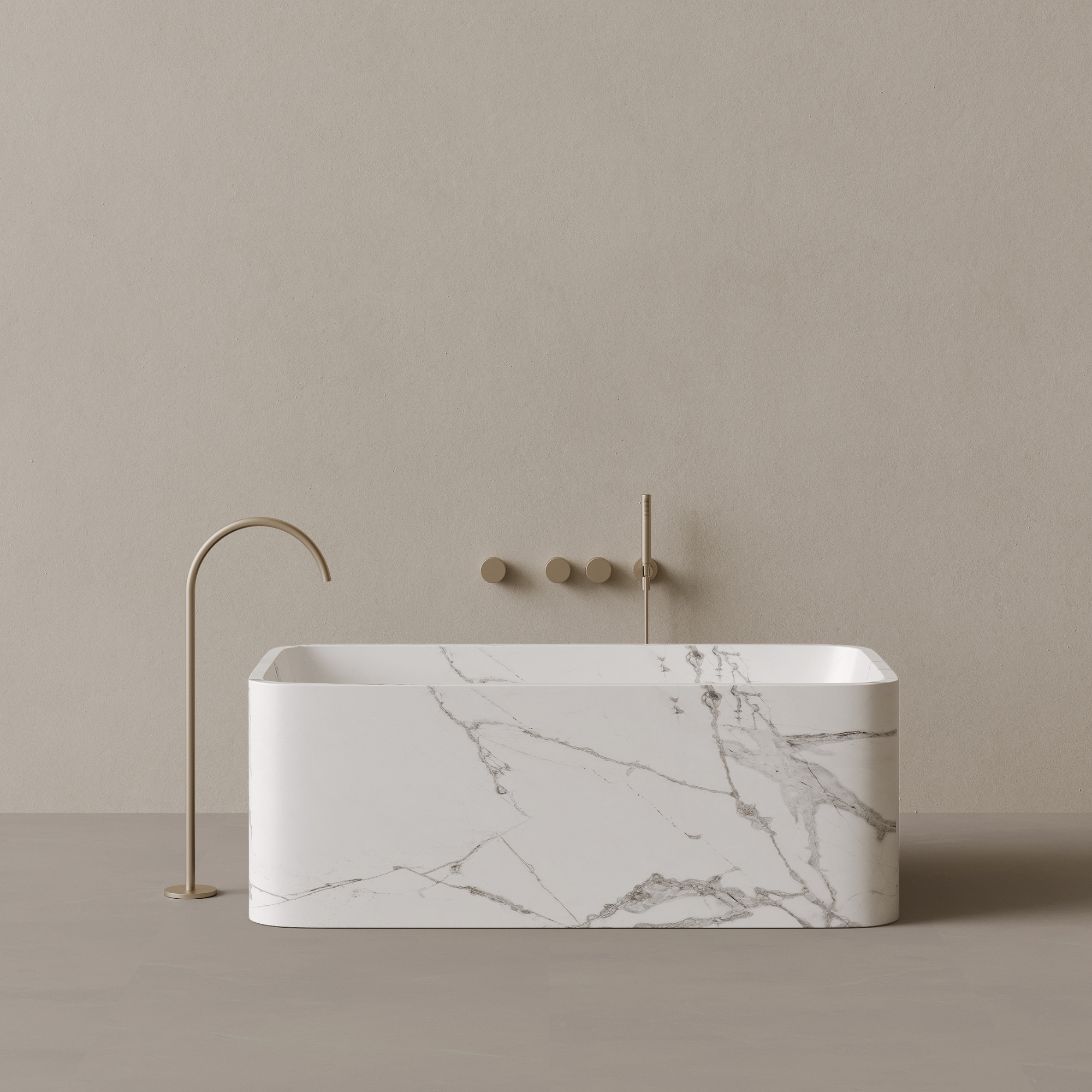 61" x 33" Handcrafted Rectangular Stone Bathtub with Curved Edges