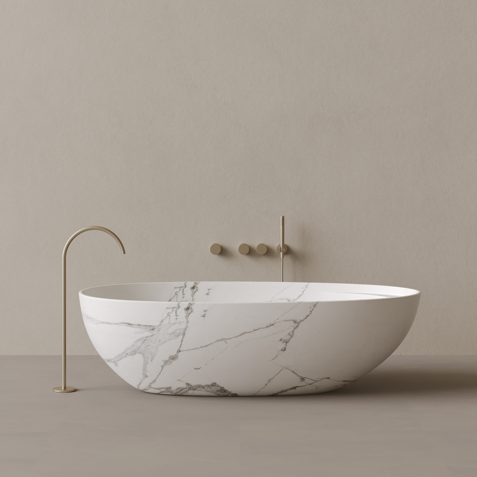 76" x 39" Handcrafted Oval Stone Bathtub with Shelf