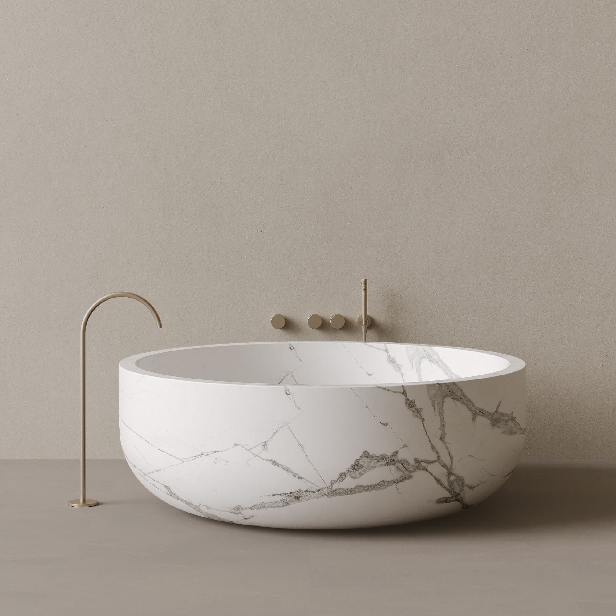 56" x 56" Handcrafted Round Stone Bathtub
