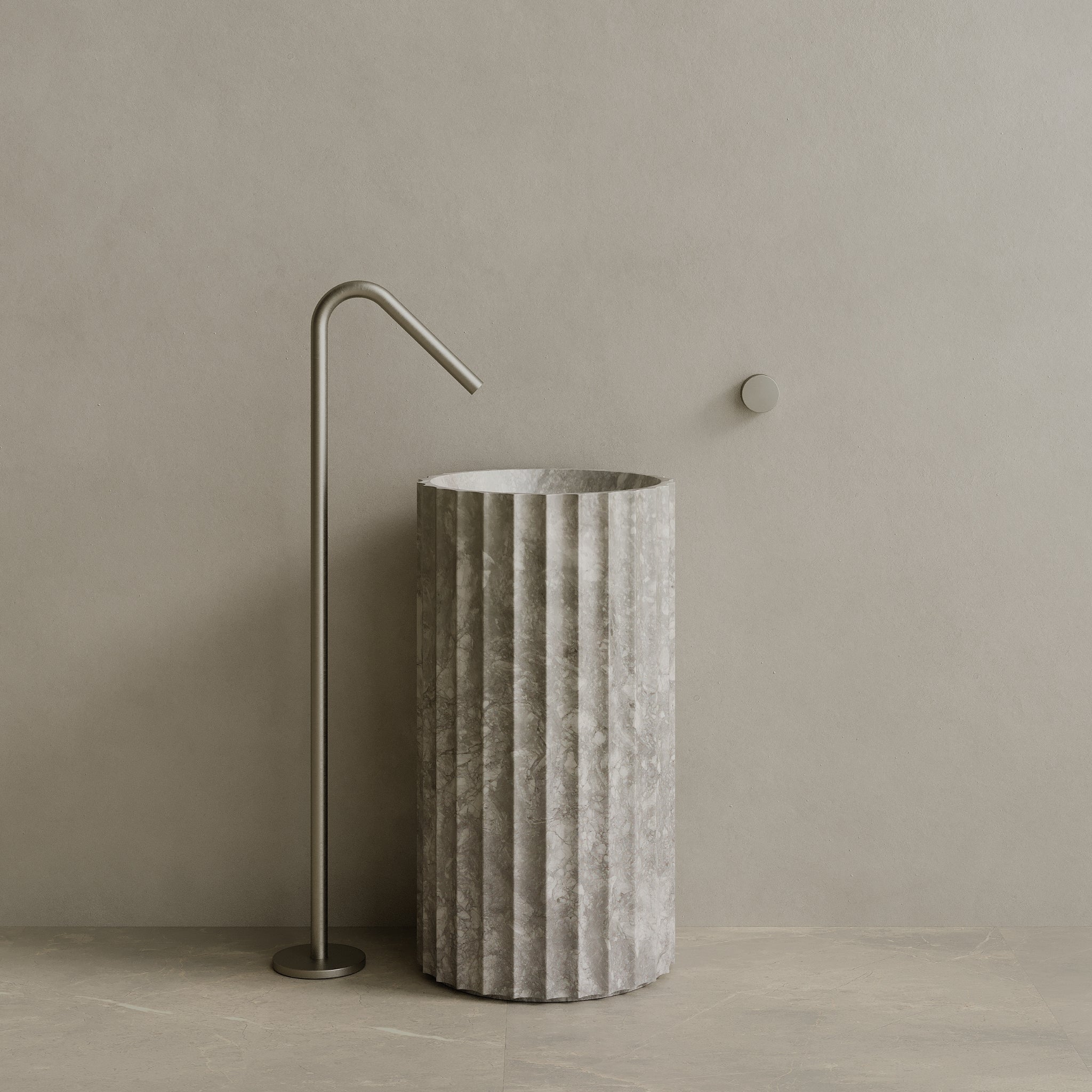 Cavo Handcrafted Fluted Stone Pedestal Sink