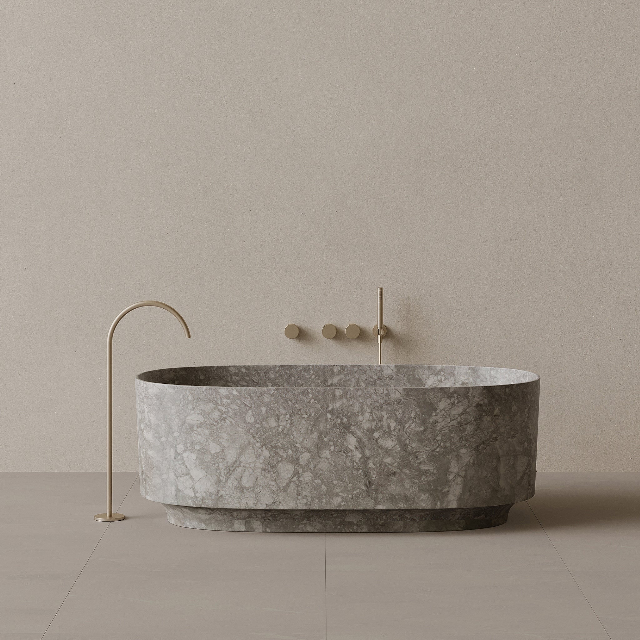 68" x 34" Handcrafted Oval Stone Bathtub with Carved Base