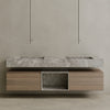 Oversized Floating Double Sink Marble Vanity with Wood Drawers