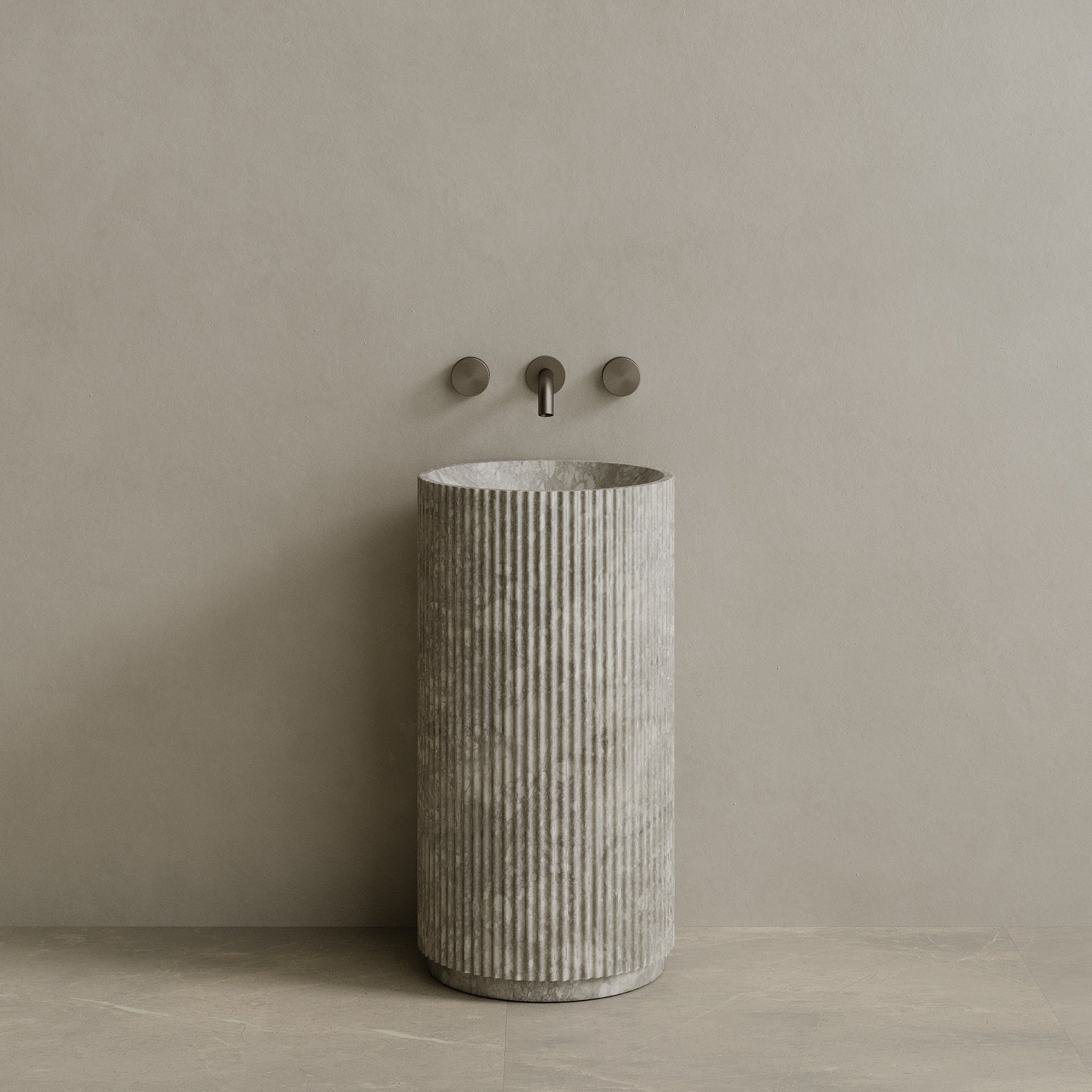 Rivio Handcrafted Fluted Stone Pedestal Sink