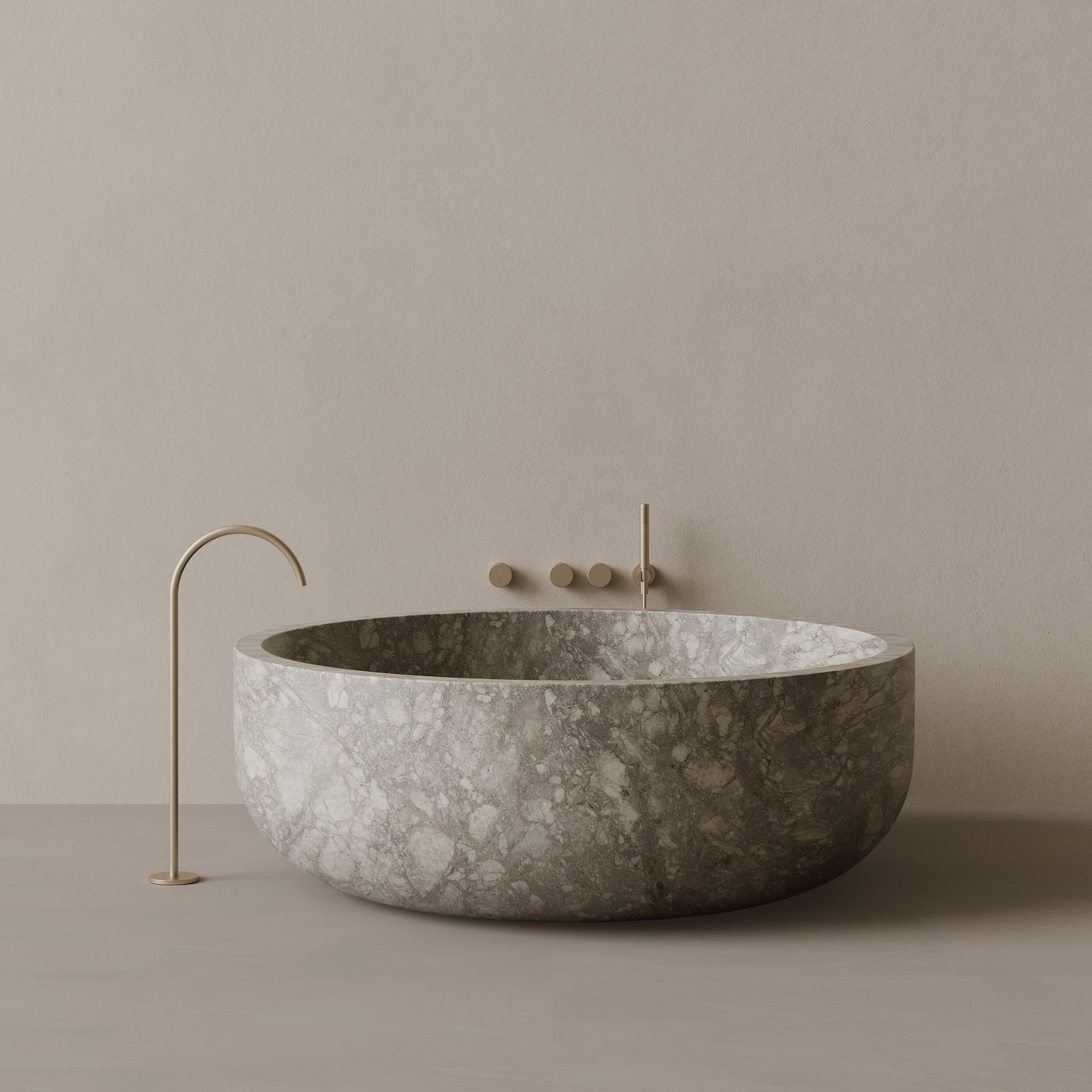 56" x 56" Handcrafted Round Stone Bathtub