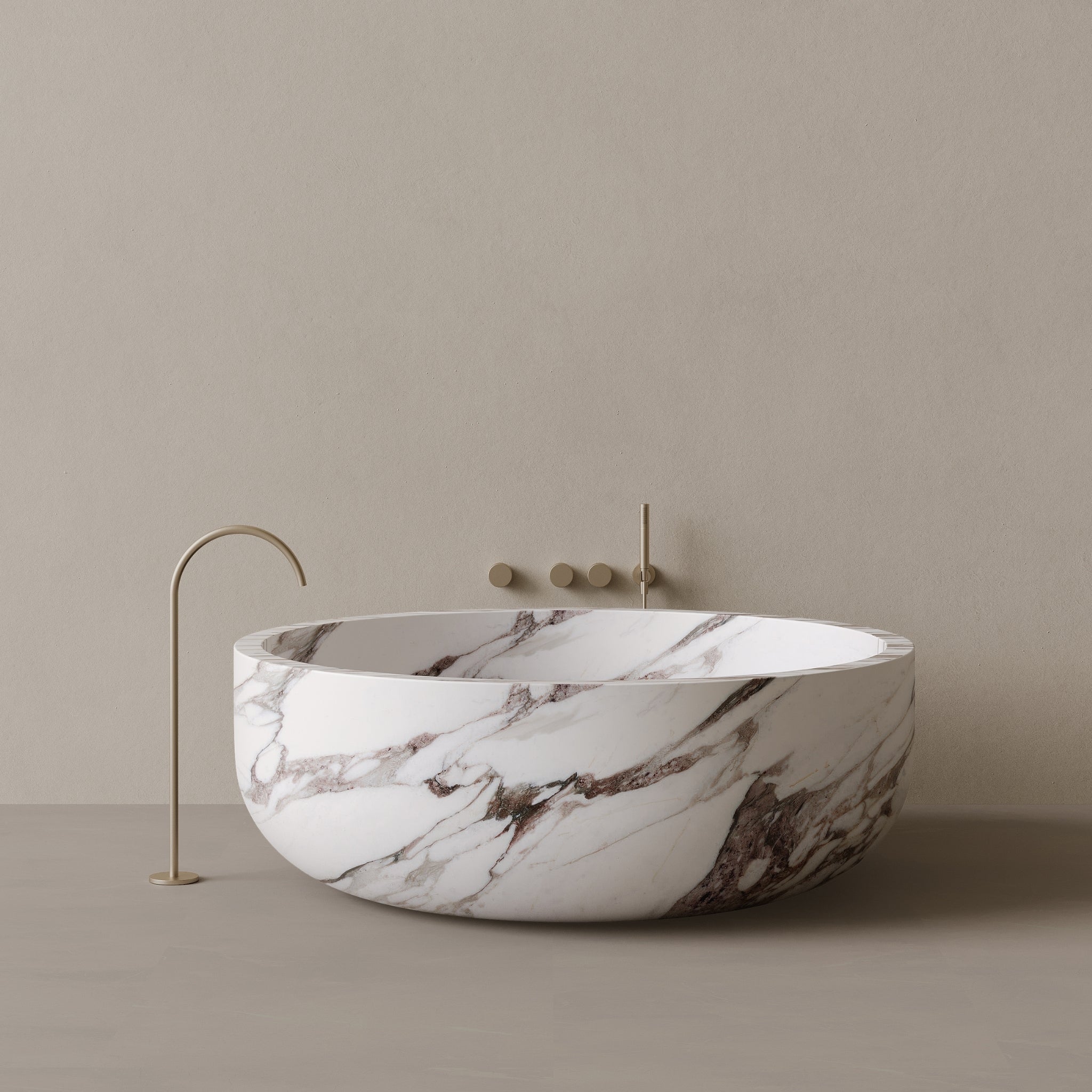 56" x 56" Handcrafted Round Stone Bathtub