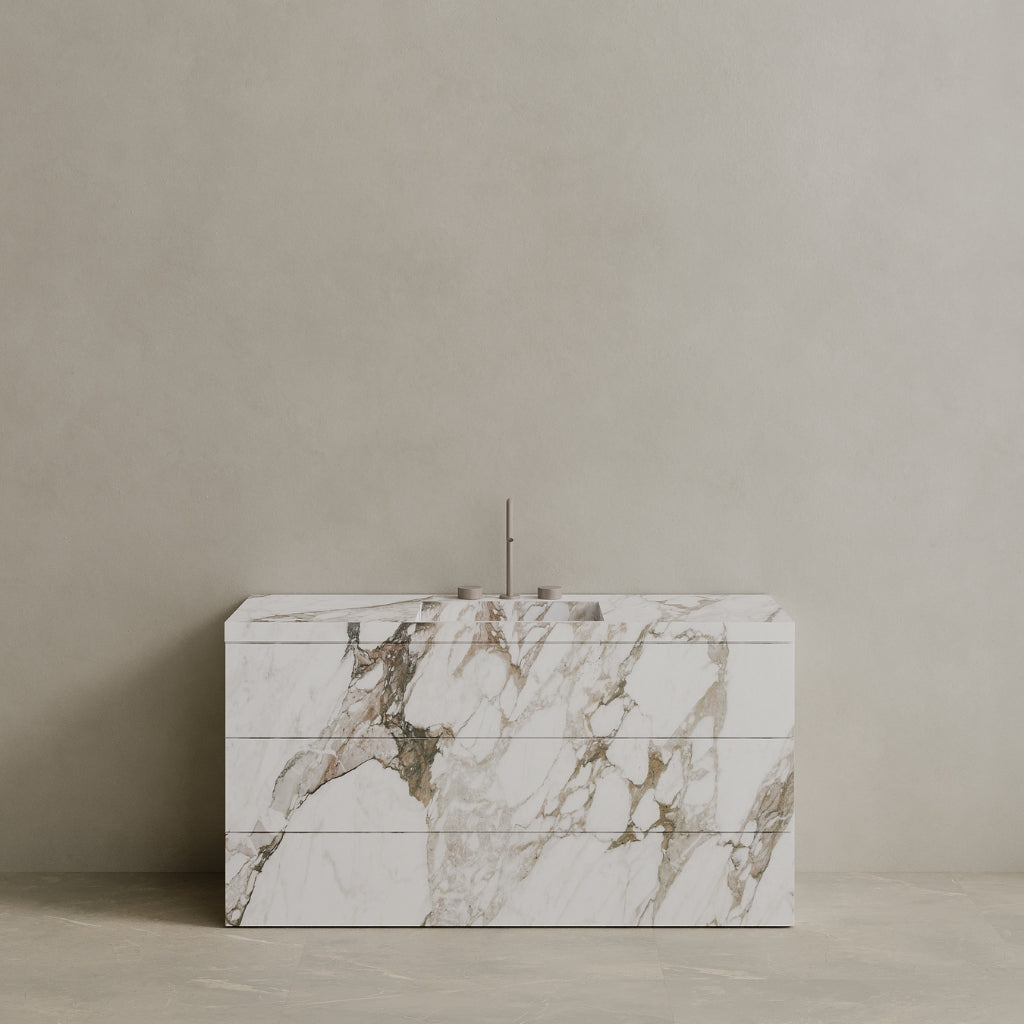 Single Sink Freestanding Handcrafted Marble Vanity with Drawers