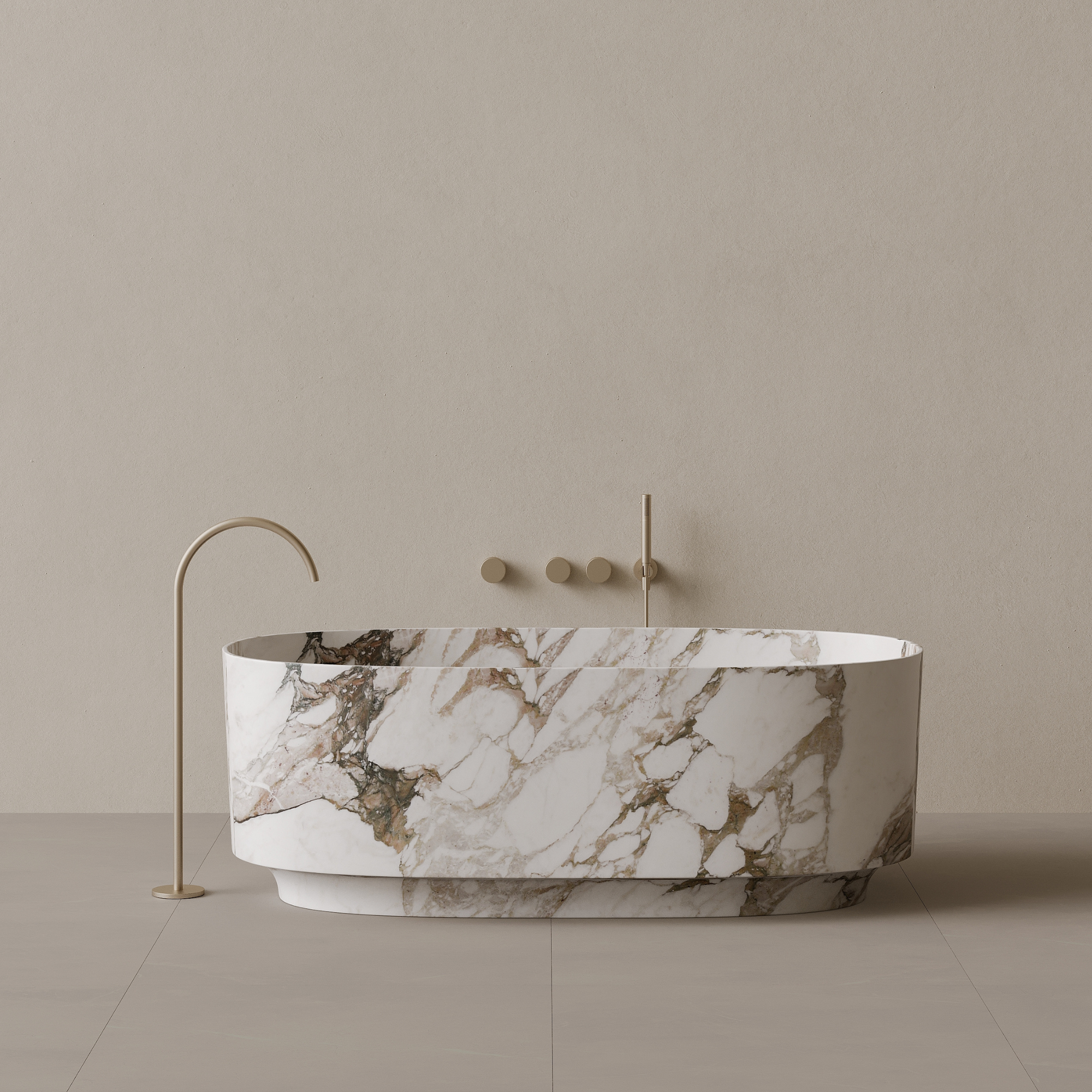68" x 34" Handcrafted Oval Stone Bathtub with Carved Base